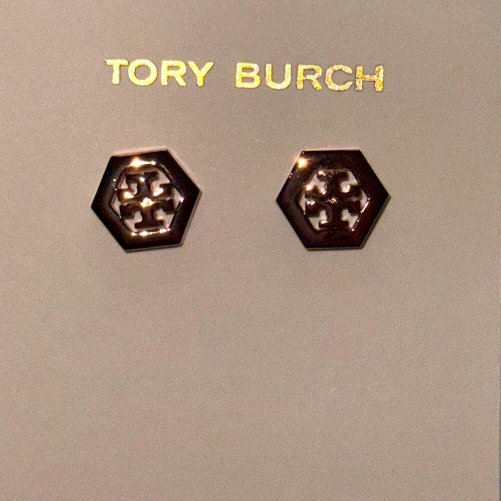 Tory Burch Hexa Rose Gold Logo Earring New w/Tags Classic Luxury Date Night